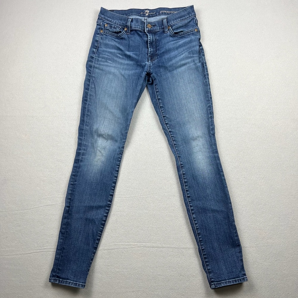 7 For All Mankind Women 28 Blue Guinevere Skinny Leg Low Rise Denim Jeans